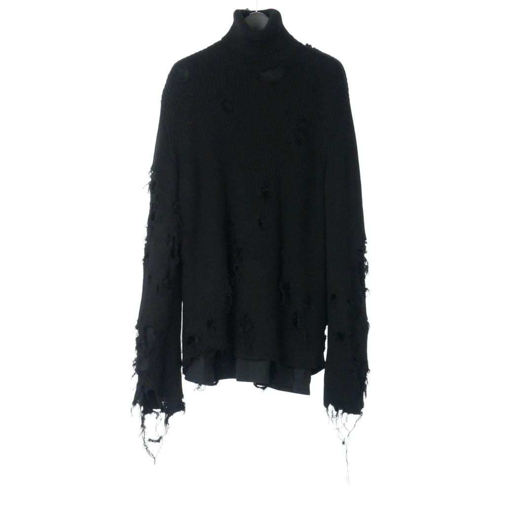 バレンシアガ BALENCIAGA デストロイ加工 タートルネック ニット セーター ダメージ加工 S 黒 ブラック 662720 T3209