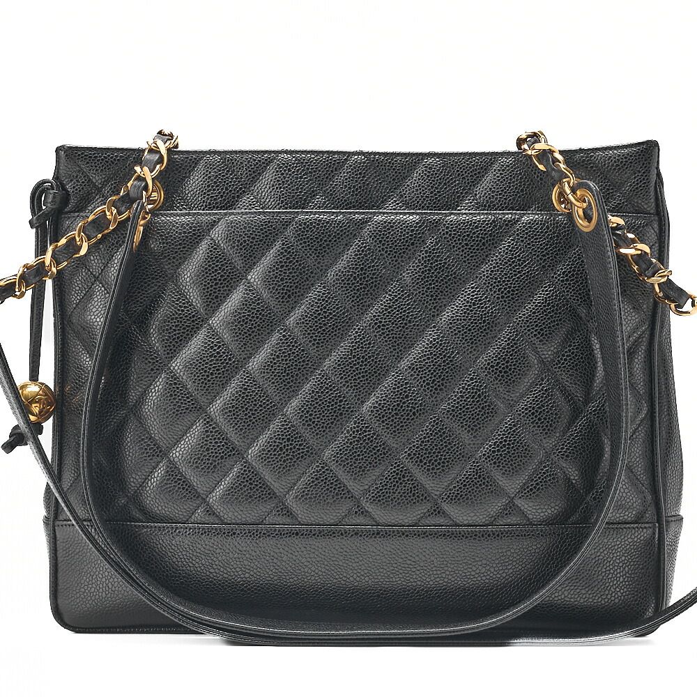 CHANEL シャネル ショルダーバッグ チェーントートバッグ キャビアスキン マトラッセ ボールチャーム 黒（ゴールド金具）レディースバッグ ブランド【中古】【送料無料】