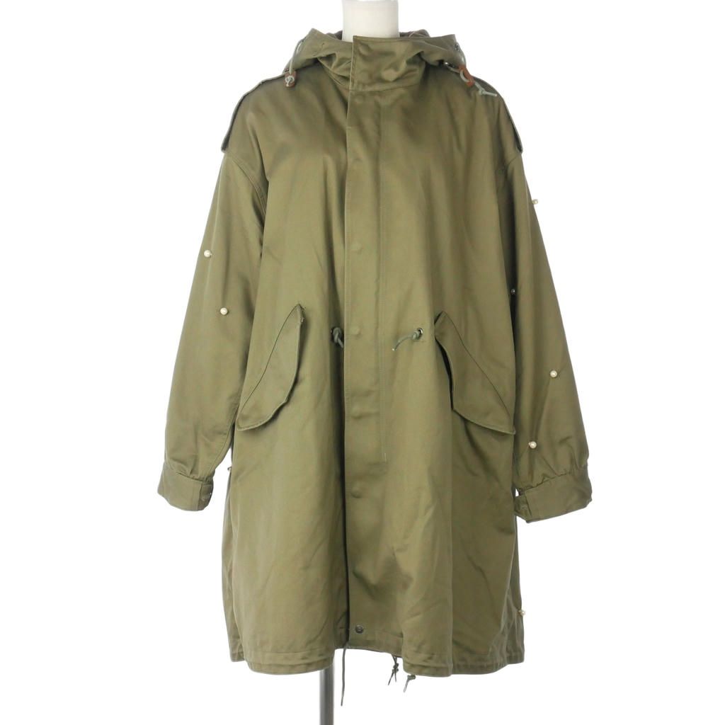 トゥ エ モン トレゾア Tu es mon TRESOR パール装飾 モッズコート フード付き ロング丈 F 緑 カーキ M51-PARKA