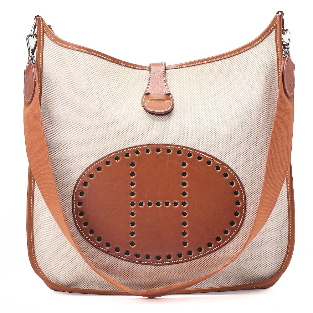HERMES エルメス　 エブリンGM　1アン 　ショルダーバッグ 　トワルアッ シュ×バレニア　ブラウン（シルバー金具） レディース【中古】【送料無料】