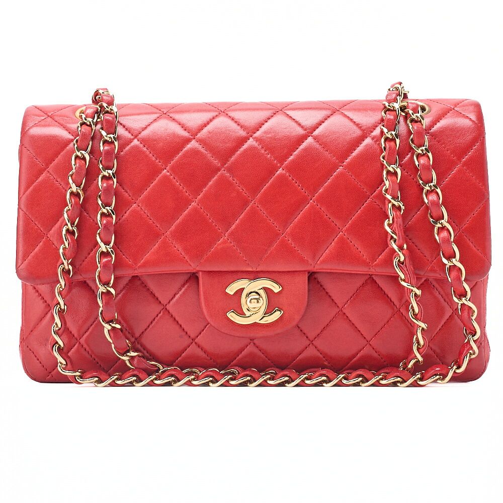 CHANEL シャネル　チェーンショルダーバッグ マトラッセ　 ラムスキン　 赤 　 ゴールド金具 　ダブルフラップ25 　ターンロック ブランド【中古】【送料無料】