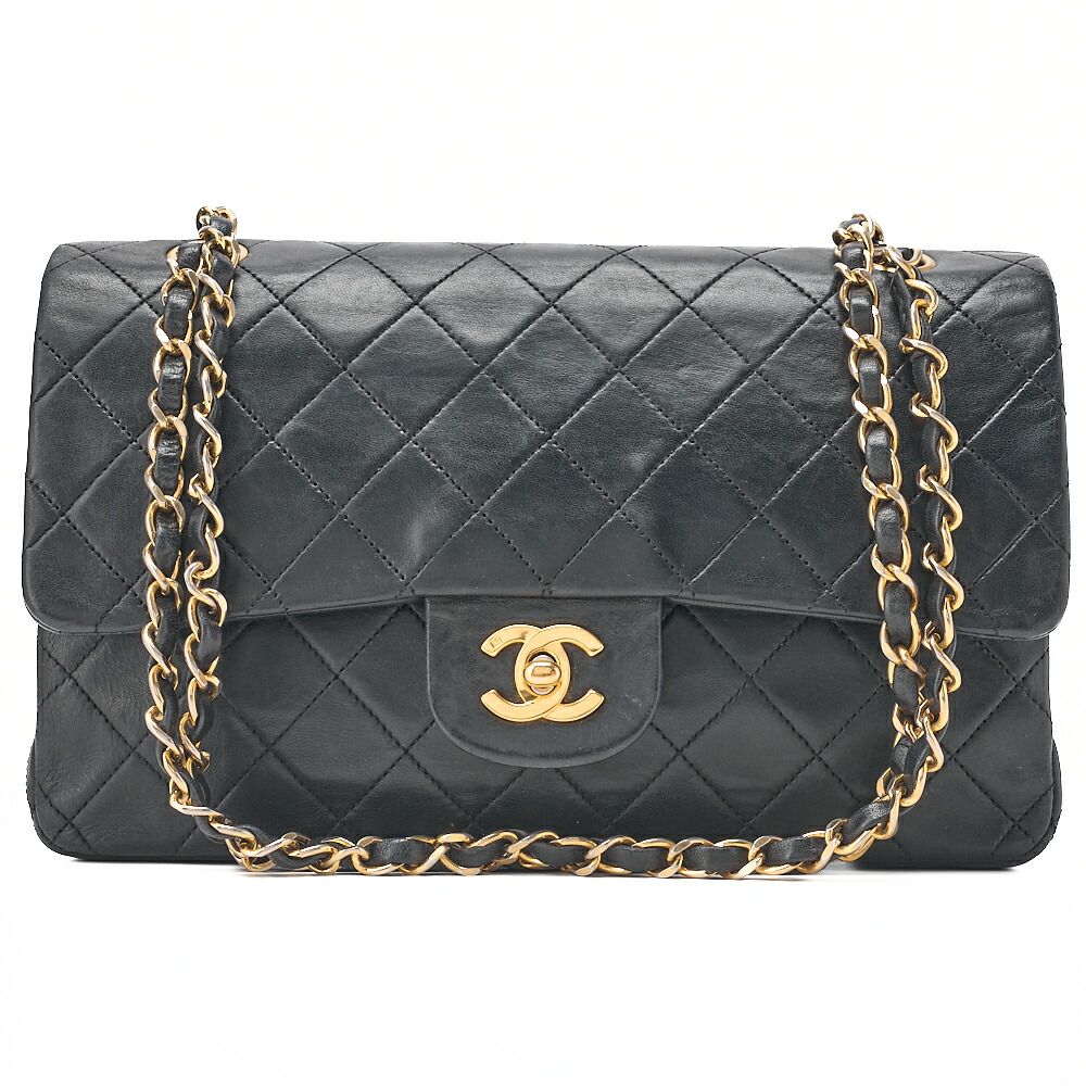CHANEL シャネル ラムスキン マトラッセ Wフラップ 25cm チェーンショルダー 黒 ゴールド金具 レディースバッグ ブランド【中古】【送料無料】