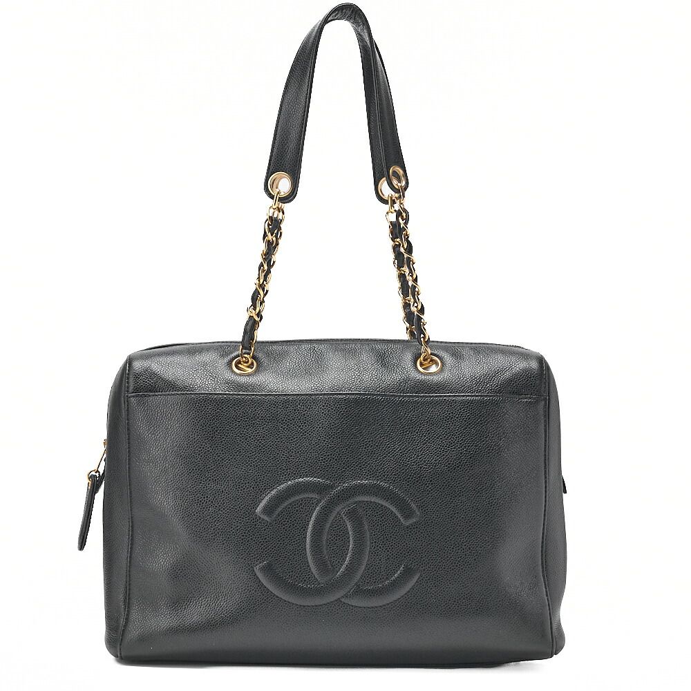 CHANEL シャネル　キャビアスキン　ココマーク　チェーントートバッグ　黒　ゴールド金具　デカココ　ブランド【中古】【送料無料】
