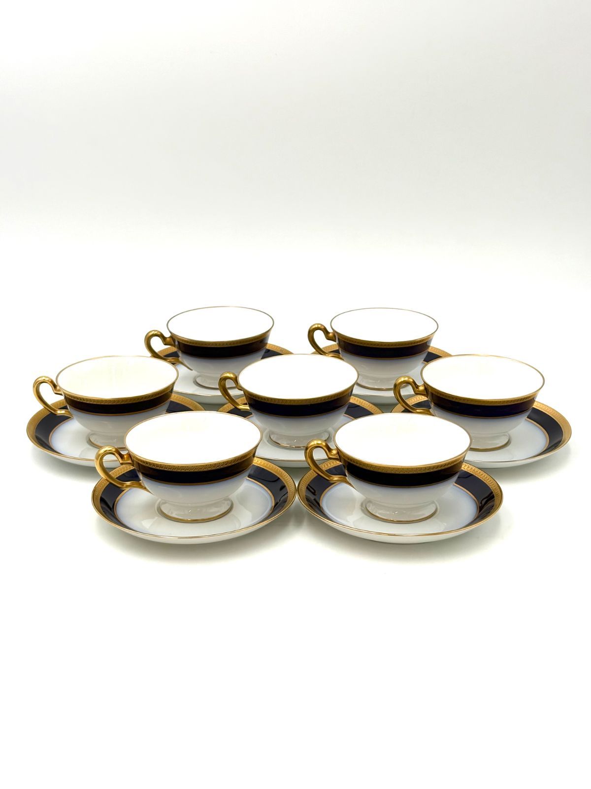 大倉陶園　OKURA　瑠璃片葉金蝕　デミタス　カップ＆ソーサー　7客セット