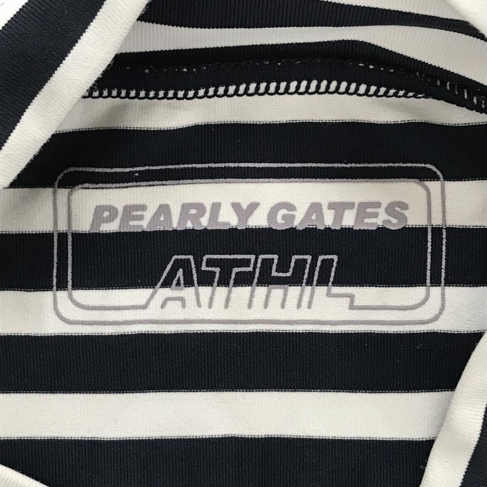 美品パーリーゲイツ ハイネックインナーシャツ ネイビー×白 ボーダー