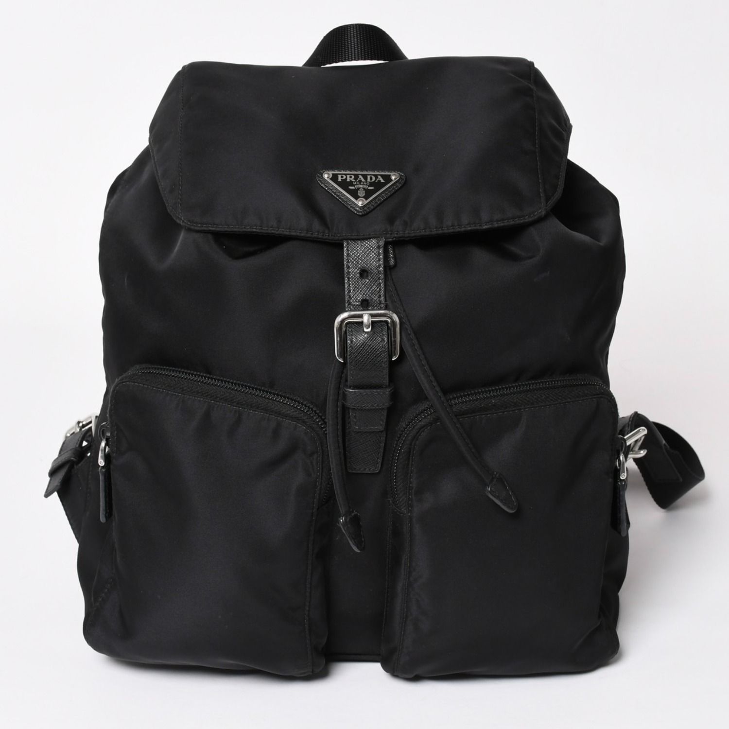 極美品 PRADA プラダ リュック ショルダーバッグ ナイロン シルバー金具 三角ロゴ サフィアーノ 中古 4a003693