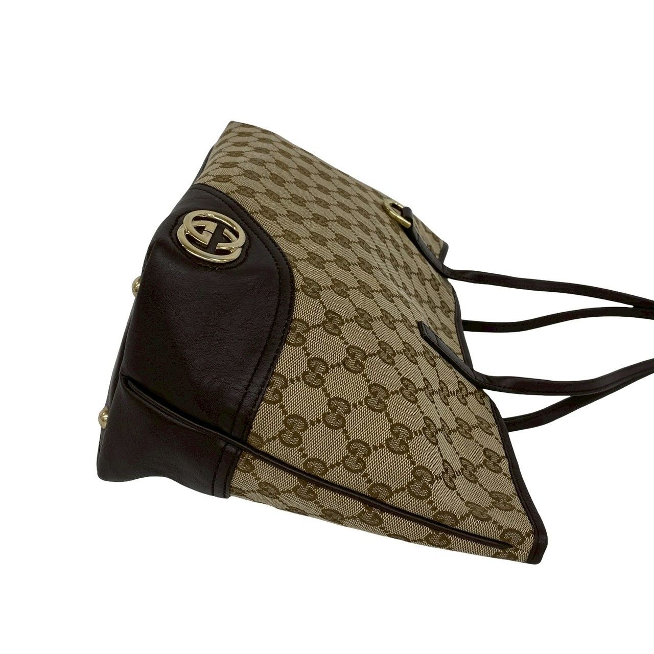 極 美品 GUCCI グッチ GG キャンバス ロゴ 金具 キャンバス レザー 本