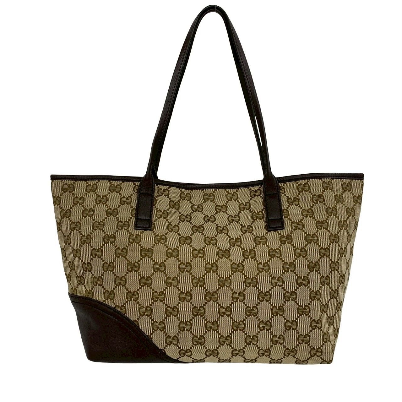 GUCCI ブラウン ロゴパターン ハンドバッグ 極 美品 GUCCI グッチ GG キャンバス ロゴ 金具 キャンバス レザー 本
