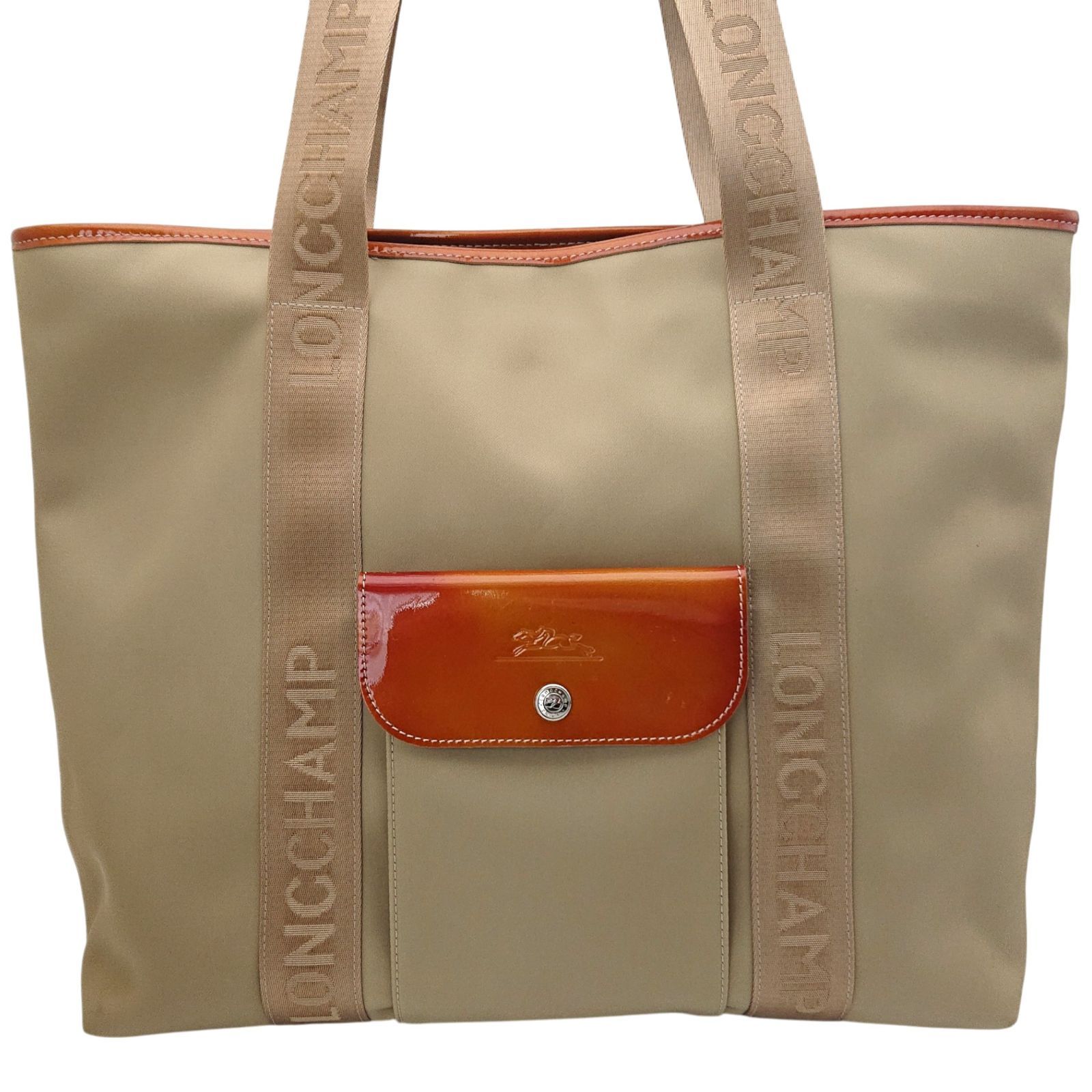 Longchamp トートバッグ ナイロン レザー ベージュ ロンシャン トート 