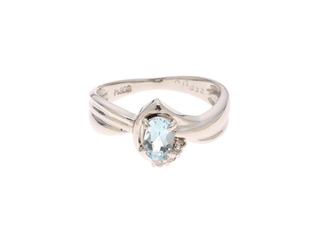 JEWELRY ノンブランドジュエリー 貴金属･宝石 リング・指輪 Pt900 プラチナ アクアマリン 0.32ct ダイヤモンド 9.5号 レディース【中古】460