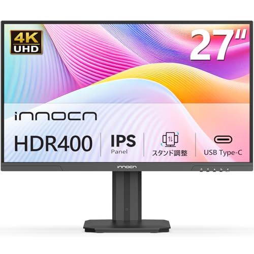 INNOCN 27インチ モニター 4K UHD (3840 x 2160) IPS非光沢 100% sRGB HDR400 縦横回転 VESA規格 ブルーライト軽減 家用 ビジネス 法人 Type-C 65W DP/HDMI2.0 対応 2 70afd0ab