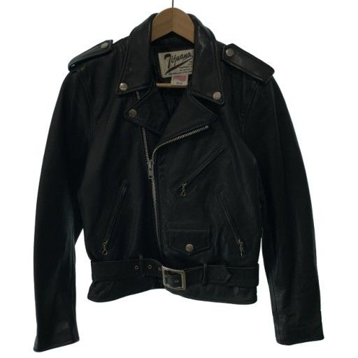 【中古】　TIJUANA　レザージャケット　ライダースジャケット　無地　リアルレザー　USA製　古着　/1531