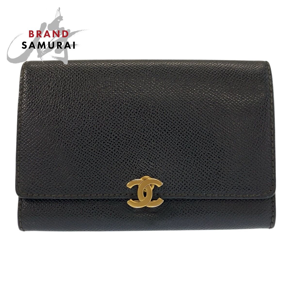美品 CHANEL シャネル ココマーク ブラック 黒 ゴールド金具 レザー 折財布 コンパクトウォレット レディース 602627【中古】