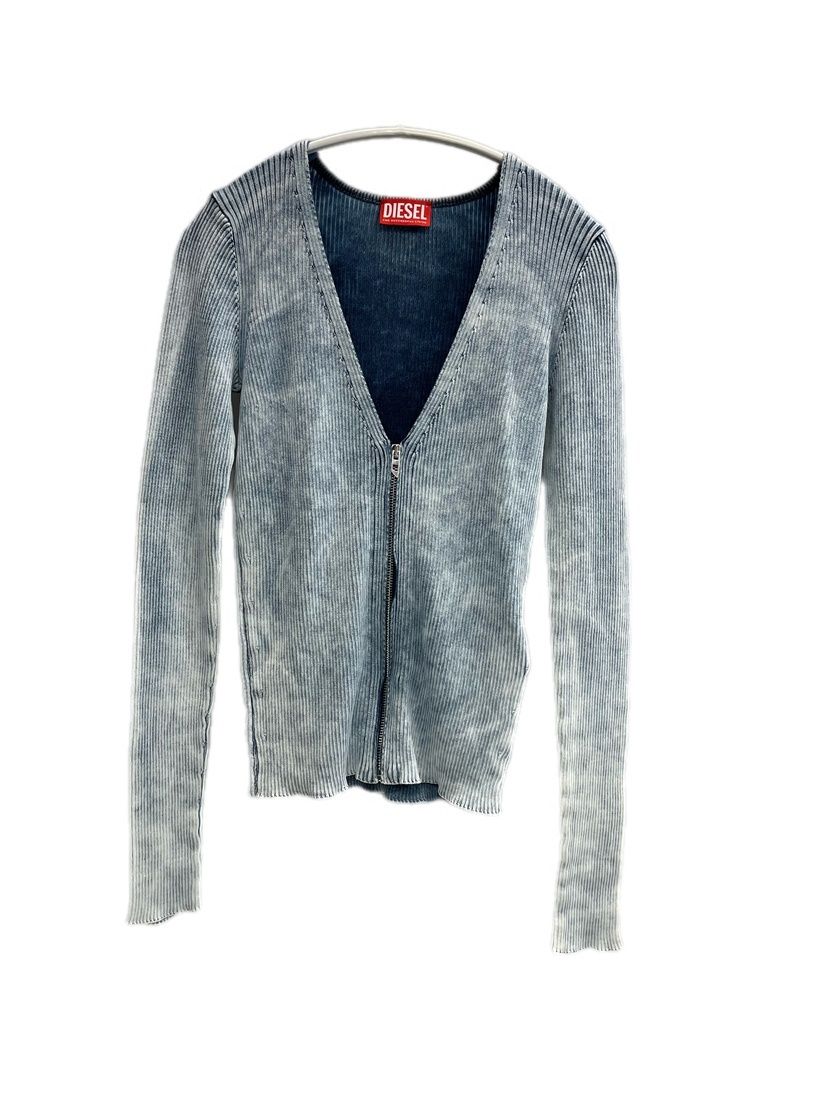 ディーゼル DIESEL RTW DSL WOMEN KNITWEAR CARDIGANS リブニットカーディガン ジップアップ 長袖カットソー ブルー Mサイズ 101LT-407