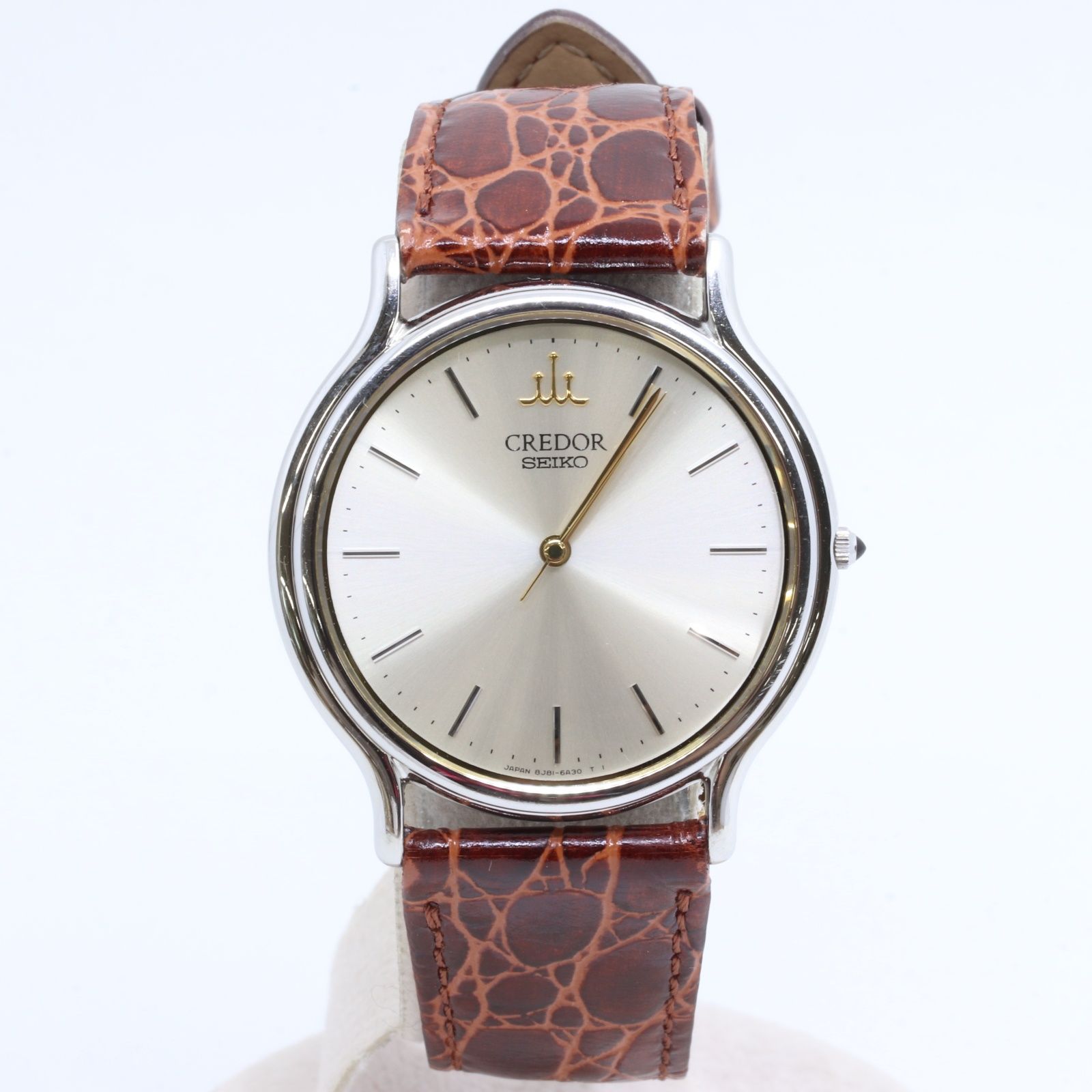 ITSRYIGP92VY SEIKO セイコー クレドール 8J81-6A30 QZ 腕時計 メンズ シルバー文字盤 レザーベルト SS