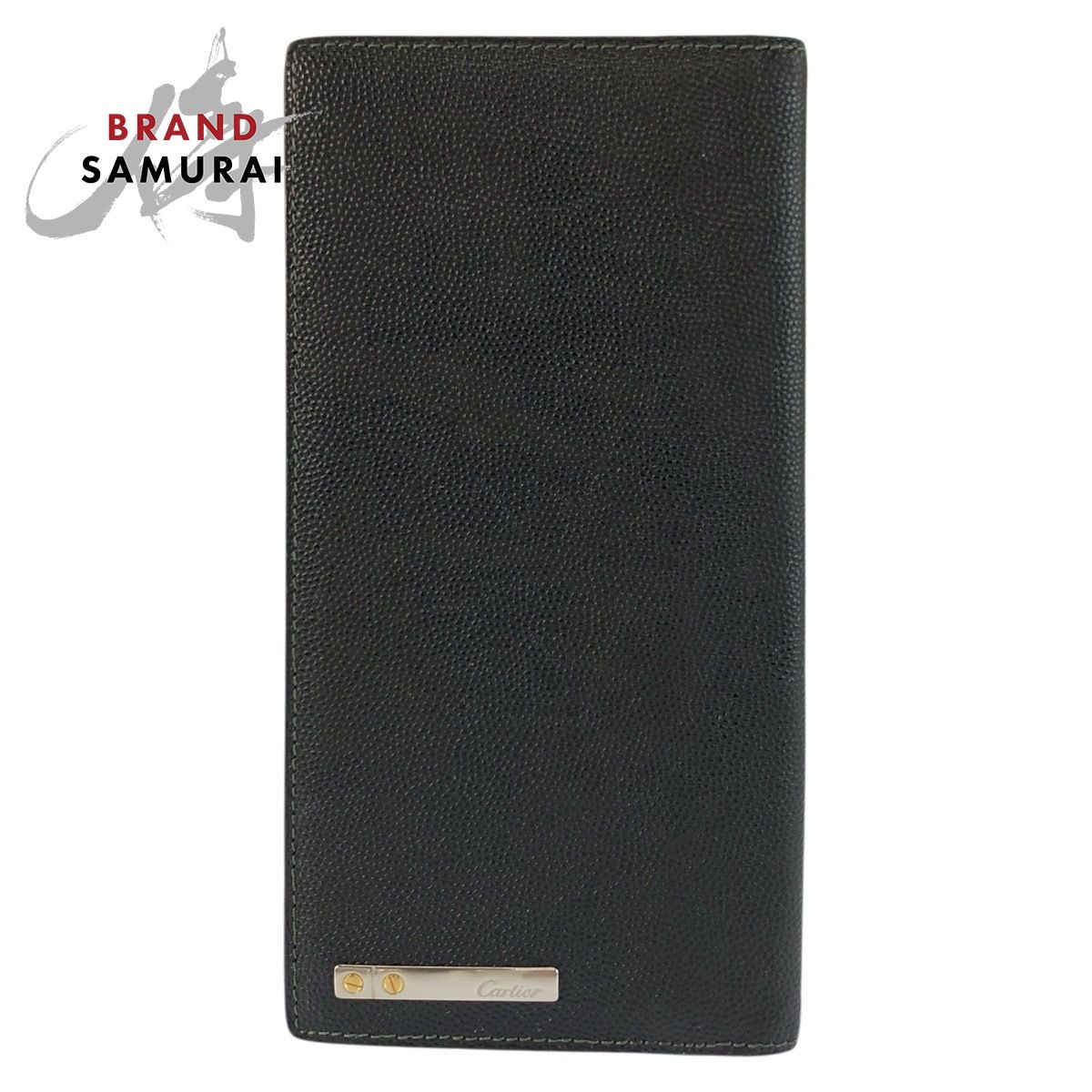 美品 CARTIER カルティエ サントス ブラック 黒 レザー 長財布 札入れ メンズ 602586【中古】