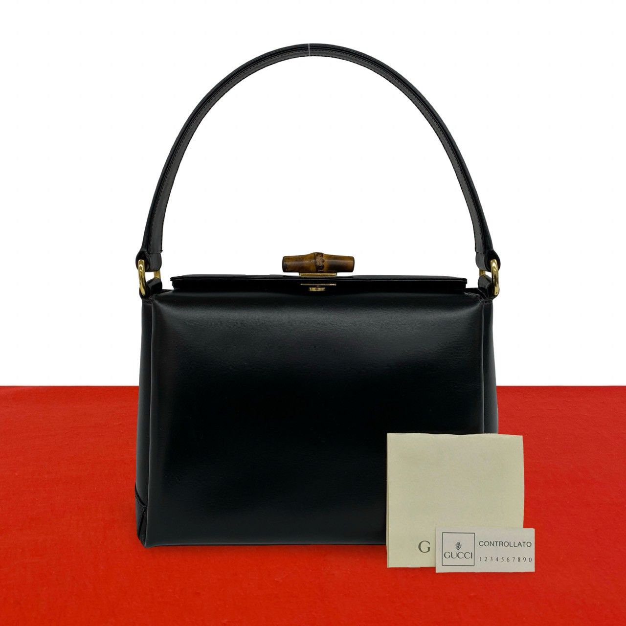 ！極美品！　GUCCI グッチ　ハンドバッグ　PVC 1A7 極 美品 GUCCI グッチ オールドグッチ ヴィンテージ バンブー レザー