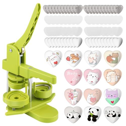 缶バッジマシーン ハート形 缶バッジメーカー 回転式缶バッジマシーン バッジ素材100個付き 小型 軽量 DIYのおもちゃ バッヂ製造機 手芸 手づくり 入学祝いプレゼント (グリーン) 9cf69527