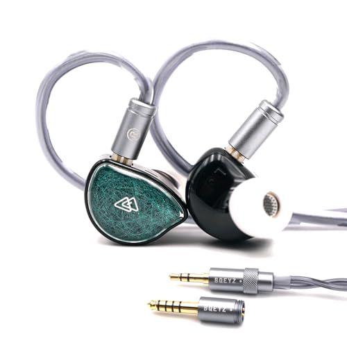 BQEYZ NI HiFiゲーミング インイヤーモニター 有線イヤホン セラミック複合振動膜 ヘッドフォン 3.5mm/4.4mm 着脱式 有線イヤーバッド ゲーミング プレイヤー ステージ対応 (3.5&4.4mm交換可能プラグ 緑) 5f83267f