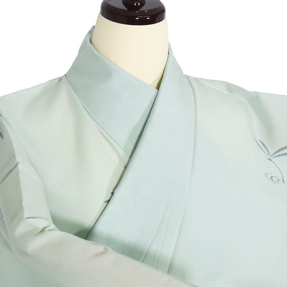 紗紬 正絹 薄緑 トンボ Mサイズ ki32296 美品 夏着物 盛夏 レディース