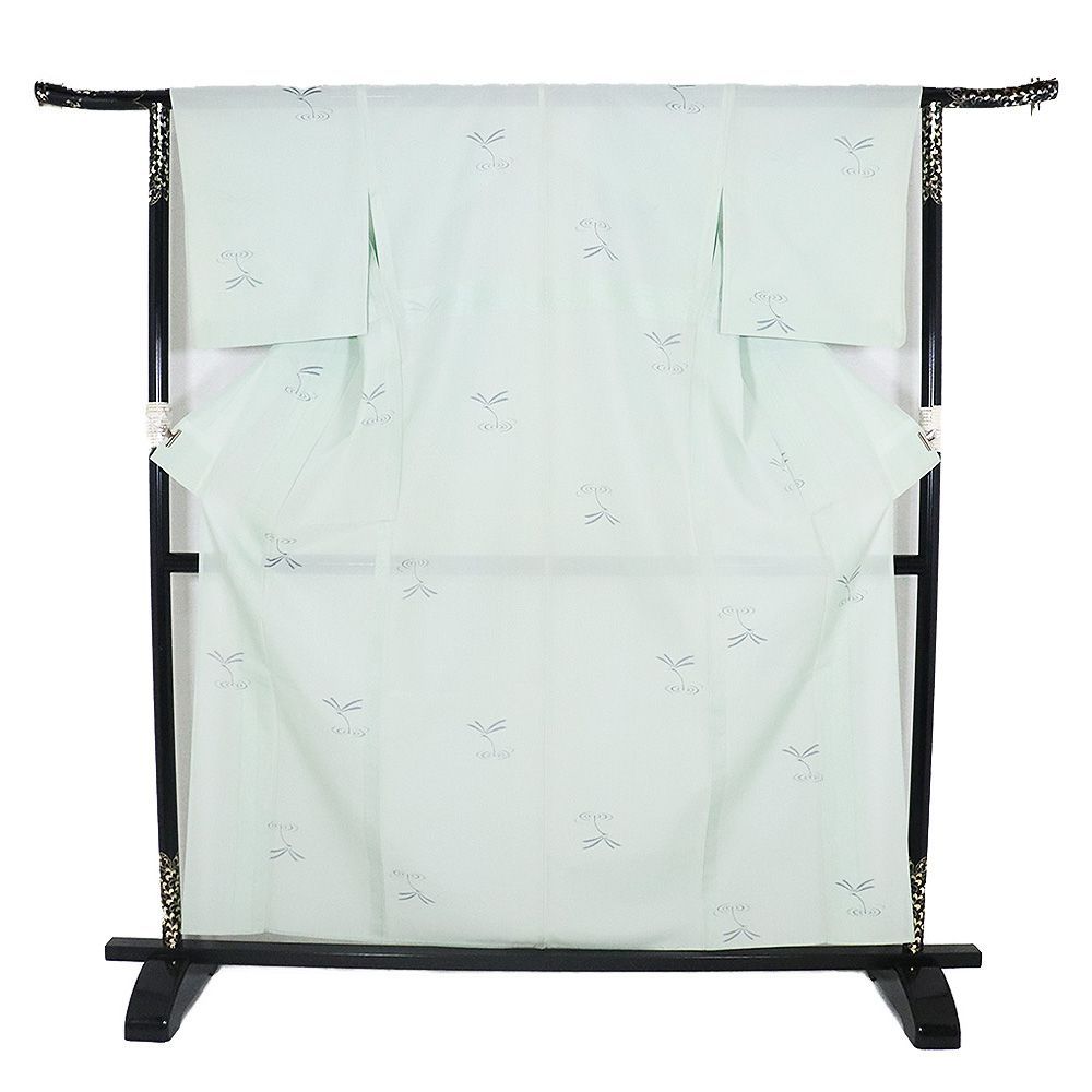 紗紬 正絹 薄緑 トンボ Mサイズ ki32296 美品 夏着物 盛夏 レディース