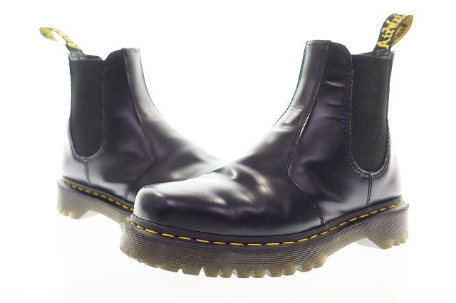 ドクターマーチン DR.MARTENS 2976 BEX SQUARED CHELSEA BOOTS BLACK UK7 スクエア チェルシー ブーツ スムース レザー サイドゴア 厚底 ボリューム ソール イエロー ステッチ ブラック 黒 ●▲260612