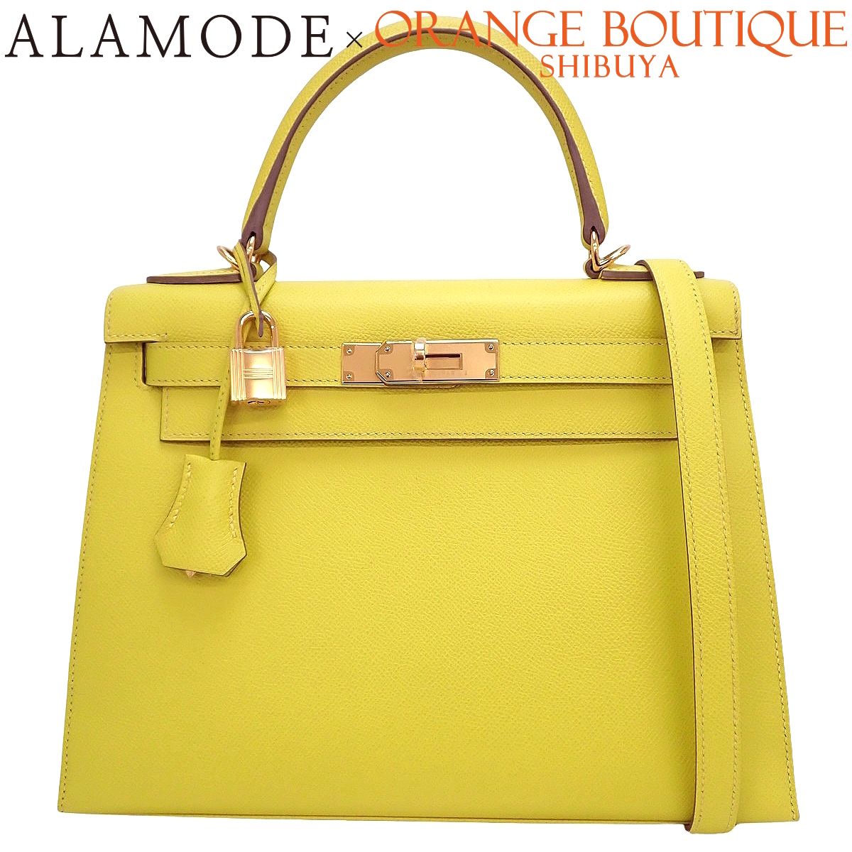 HERMES(エルメス) ケリー28(外縫い) ライム イエロー黄 ヴォーエプソン ゴールド金具 D刻印 ハンドバッグ レディース 40802200631【中古】【アラモード】