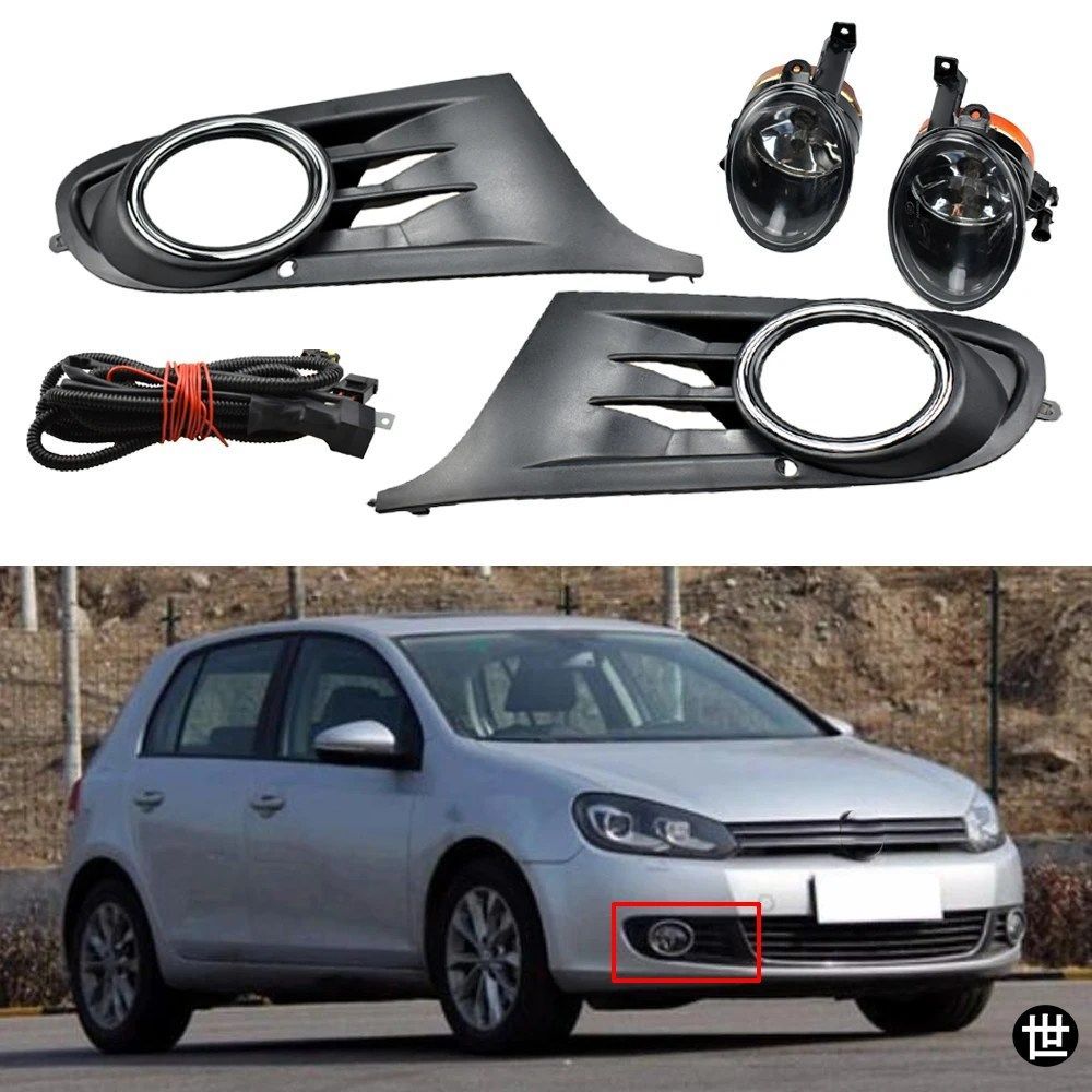 ゴルフ6 MK6 2010 - 14用 フロントロアバンパーグリルライトカバーケーブルハーネスフォグランプキット2個