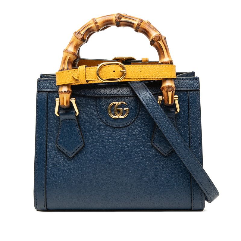 グッチ バンブー ダイアナ ミニトート ハンドバッグ ショルダーバッグ 2WAY 702732 ブルー イエロー レザー レディース GUCCI【1-0270216】