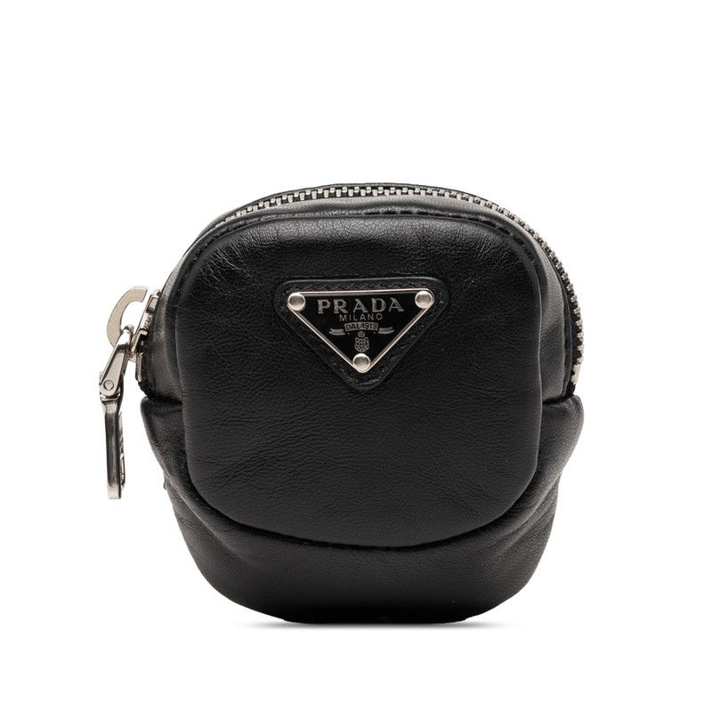 プラダ 三角ロゴプレート エラスティックバンド付き ミニ ポーチ 1TT137 ブラック レザー レディース PRADA【1-0270489】