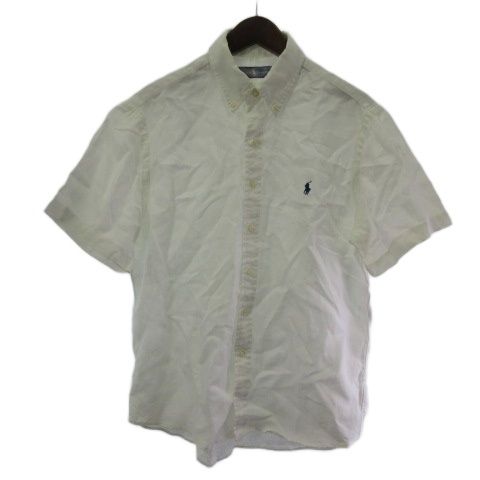 ラルフローレン RALPH LAUREN ボタンダウンシャツ 半袖 リネン ワンポイント 白 ホワイト M