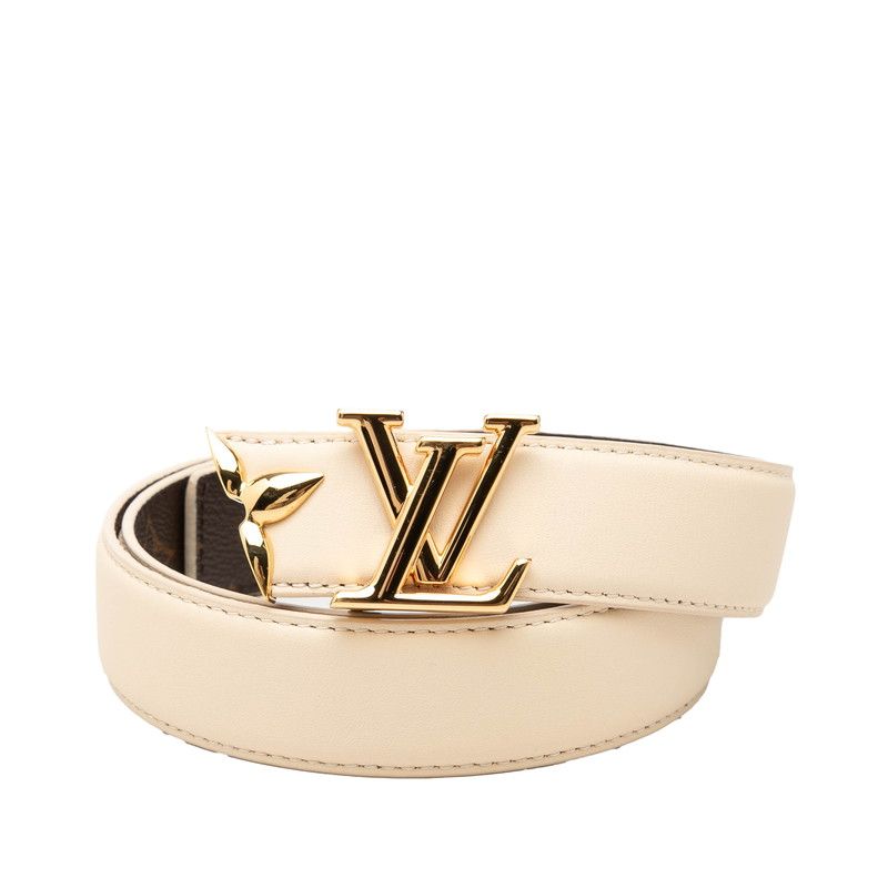 ルイ ヴィトン モノグラム フラワー ベルト プリティー LV 30MM リバーシブル ベルト サイズ：80/32 M8233W ベージュ ブラウン PVC レザー レディース LOUIS VUITTON【214-71789】
