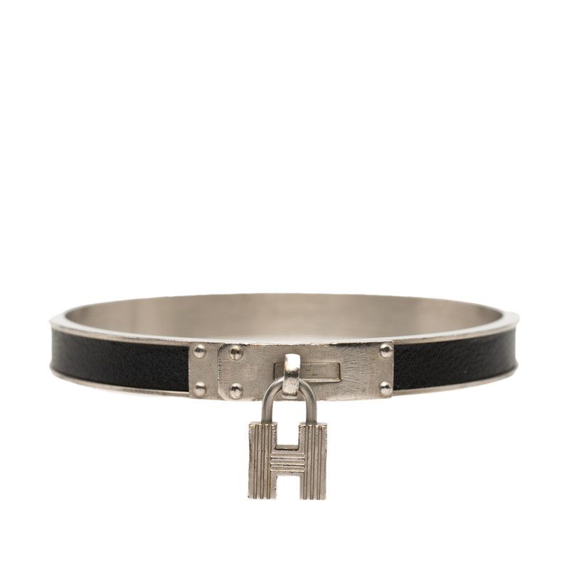 エルメス ケリー バングル カデナ モチーフ シルバー ブラック メタル レザー レディース HERMES【227-72091】
