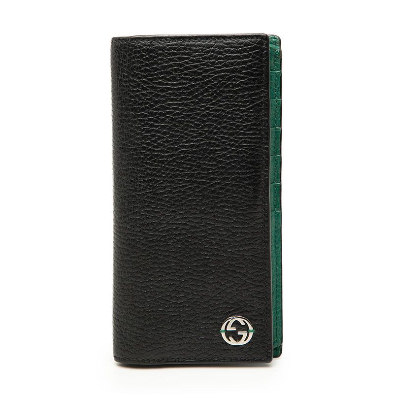 グッチ インターロッキングG バイカラー 長財布 610467 ブラック グリーン レザー メンズ GUCCI【227-72098】