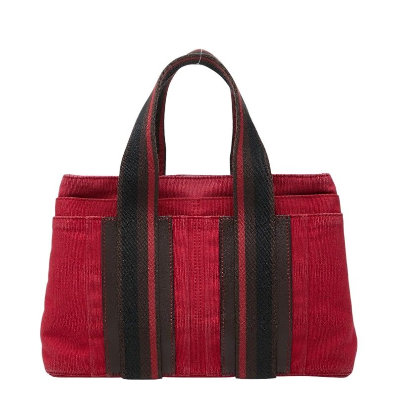 エルメス トロカホリゾンタルPM トートバッグ ハンドバッグ レッド ブラウン キャンバス レザー レディース HERMES【1-0272154】