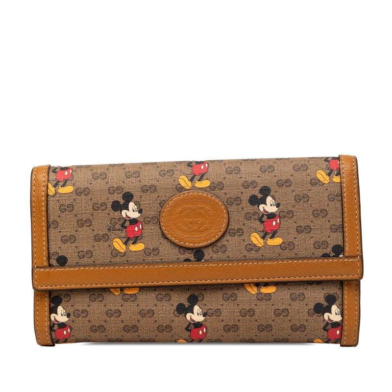 グッチ ×DISNEY ディズニー ミニGGスプリーム ミッキーマウス コンチネンタルウォレット 長財布 602530 ブラウン PVC レザー レディース GUCCI【1-0272198】