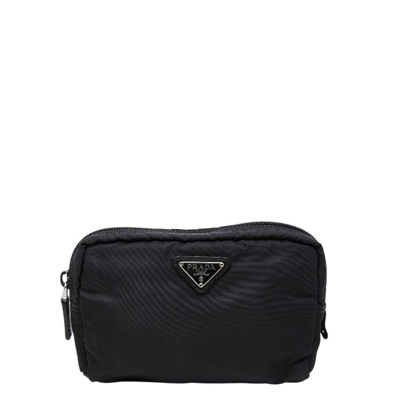 プラダ 三角ロゴプレート ポーチ ブラック ナイロン レザー レディース PRADA【1-0272994】