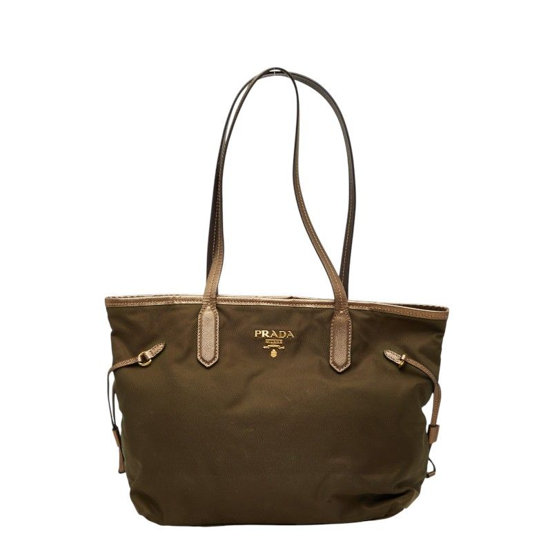 プラダ トートバッグ ハンドバッグ ショルダー カーキ ナイロン レザー レディース PRADA【1-0273411】