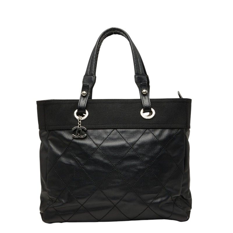 シャネル ココマーク パリビアリッツMM トートバッグ ブラック レザー コーティングキャンバス レディース CHANEL【1-0273660】