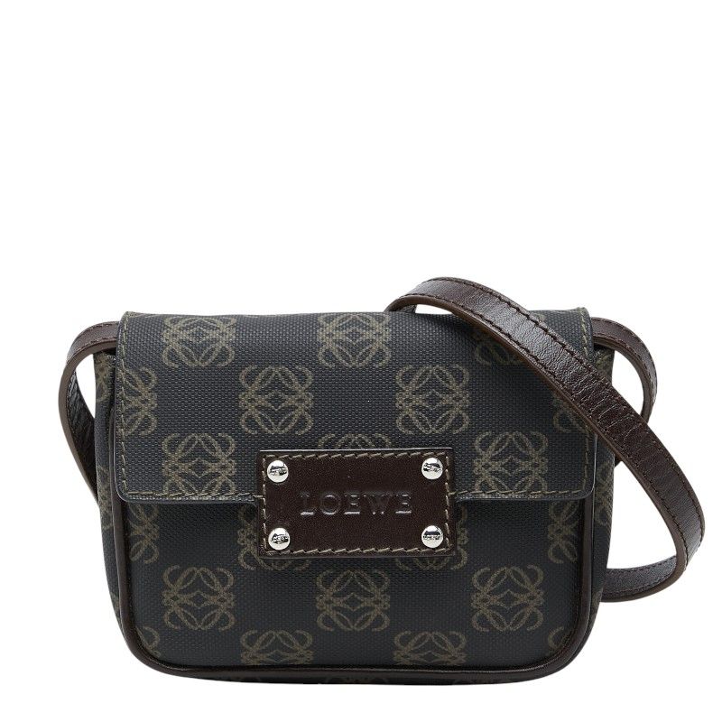 ロエベ アナグラム 斜めかけ ショルダーバック ブラック ブラウン PVC レザー レディース LOEWE【1-0275183】