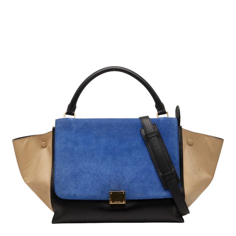 セリーヌ トラペーズ ハンドバッグ ショルダーバッグ 2WAY トリコロール ブルー ブラック ベージュ スウェード レザー レディース CELINE【230-76001】
