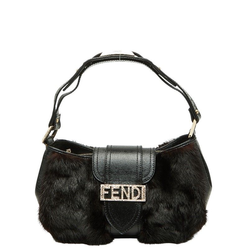 フェンディ マンマバゲット ロゴ ハンドバッグ ワンショルダーバッグ ブラック ブラウン ファー レザー レディース FENDI【1-0276167】