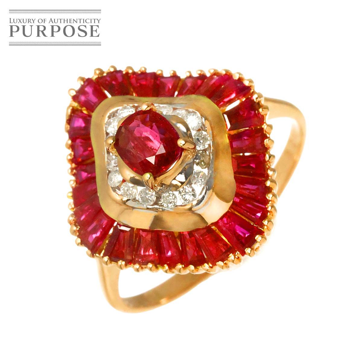 リング 8号 ルビー 2.10ct ダイヤ 0.12ct K18 PG ピンクゴールド 750 指輪 Ruby Ring 90325226
