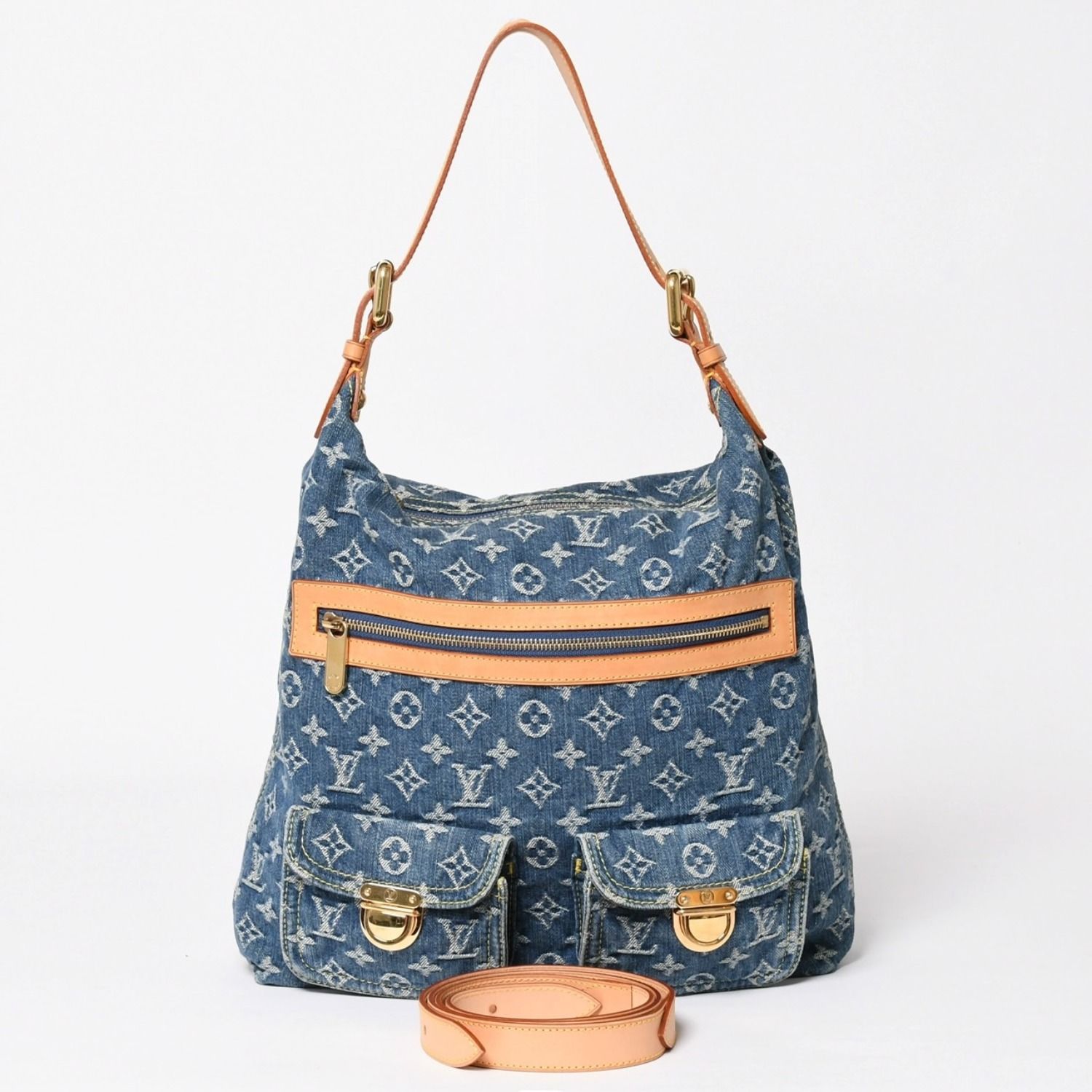 極美品 LOUIS VUITTON ルイヴィトン モノグラムデニム バギーGM ショルダーバッグ ハンドバッグ M95048 インディゴブルー ゴールド金具 中古 4a003639