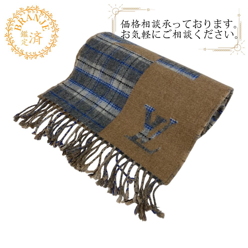 LOUIS VUITTON ルイヴィトン ビトン チェック ウィズ ルイ エシャルプ カシミヤ マフラー ベージュ ブランド