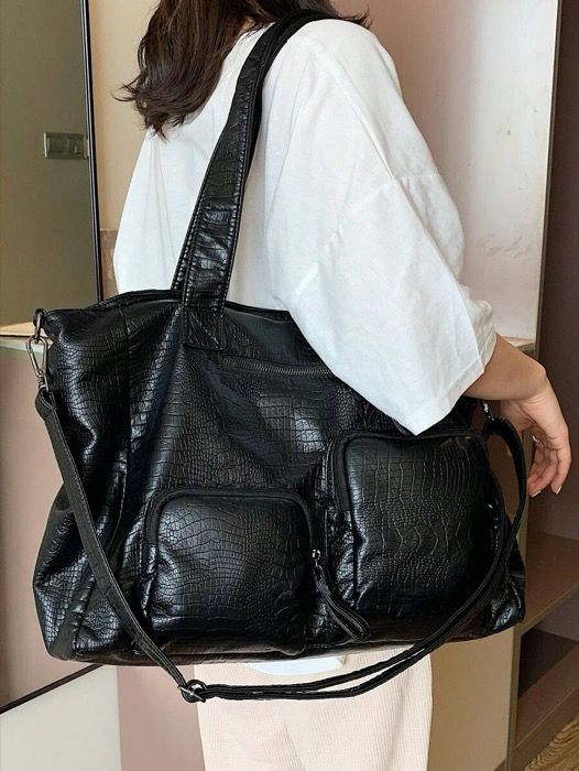 バッグ レディース トートバッグ クロコダイルテクスチャ 多ポケット PUレザー大容量トートバッグ、様々なシーンに適し、ビジネスカジュアルバッグ、オフィス、ビジネス、仕事に最適、目を引く女性用ワークバッグ