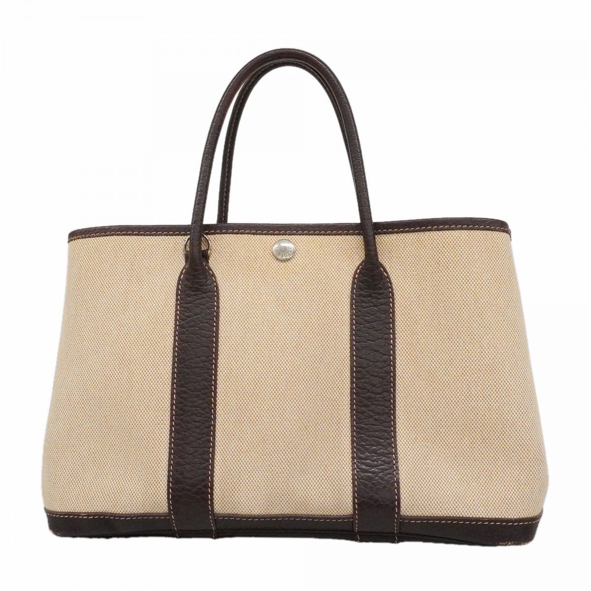 【6fb2186】エルメス トートバッグ ガーデンパーティPM トワルアッシュ ブラウン シルバー金具 □H刻印【中古】レディース