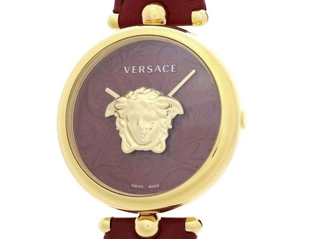 VERSACE ヴェルサーチ パラッツォ エンパイア VECO01520 腕時計 GP/レザー クオーツ レッド文字盤 メンズ【中古】473