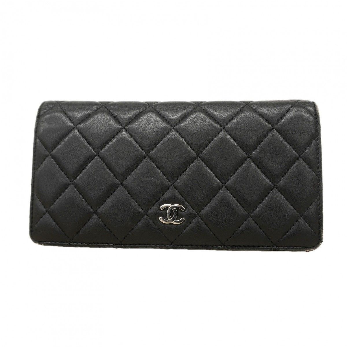 【6fb2341-k】シャネル 長財布 マトラッセ ラムスキン ブラック シルバー金具【中古】レディース