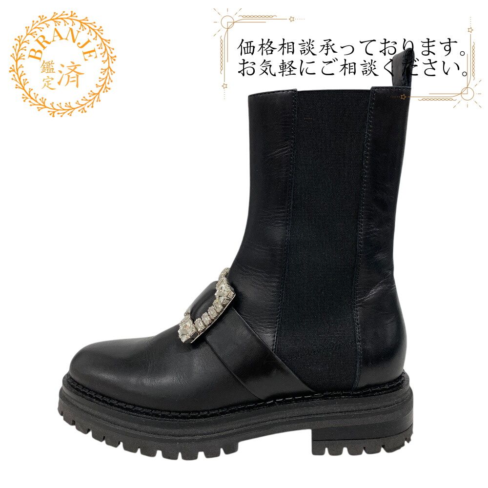 BIKER PRINCE バイカーブーツ サイドゴアブーツ ビジュー バックル レザー ブーツ ブラック 23.5 ブランド
